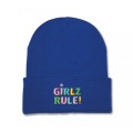 Kids Girlz Rule Beanie Hat - Multi Colour Embroidery