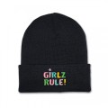 Kids Girlz Rule Beanie Hat - Multi Colour Embroidery