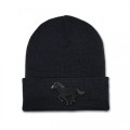 Kids Running Horse Beanie Hat - Black Embroidery