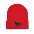 Kids Running Horse Beanie Hat - Black Embroidery