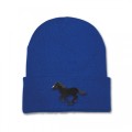 Kids Running Horse Beanie Hat - Black Embroidery