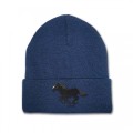 Kids Running Horse Beanie Hat - Black Embroidery