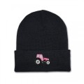 Kids Tractor Beanie Hat - Bright Pink Embroidery