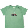 Organic Baby Body Suit - Vintage Tractor Red Embroidery