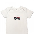 Organic Baby Body Suit - Vintage Tractor Red Embroidery