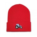 Kids Tractor Beanie Hat - Pale Blue Embroidery