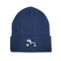 Kids Tractor Beanie Hat - Pale Blue Embroidery
