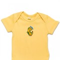 Organic Baby Body Suit - Yellow Dinosaur Embroidery