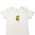 Organic Baby Body Suit - Yellow Dinosaur Embroidery