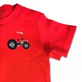 Baby Kids Organic Vintage Tractor T Shirt - Red Embroidery