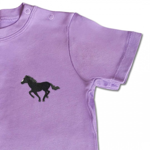 Organic Baby Running Horse T Shirt - Black Embroidery