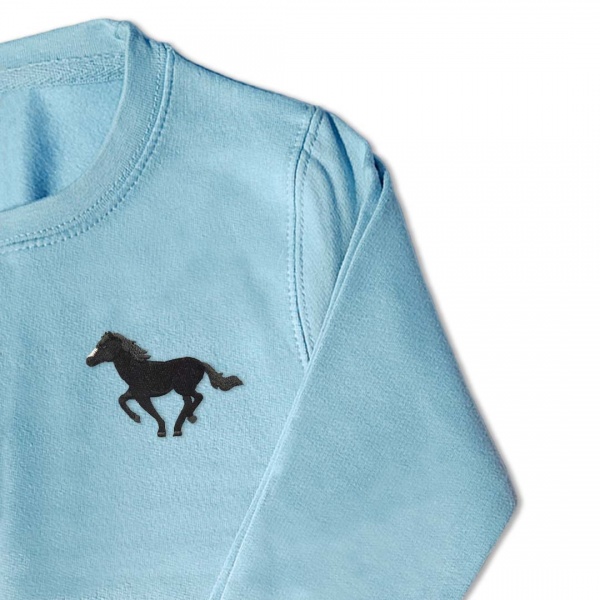 Kids Running Horse Jumper - Black Embroidery