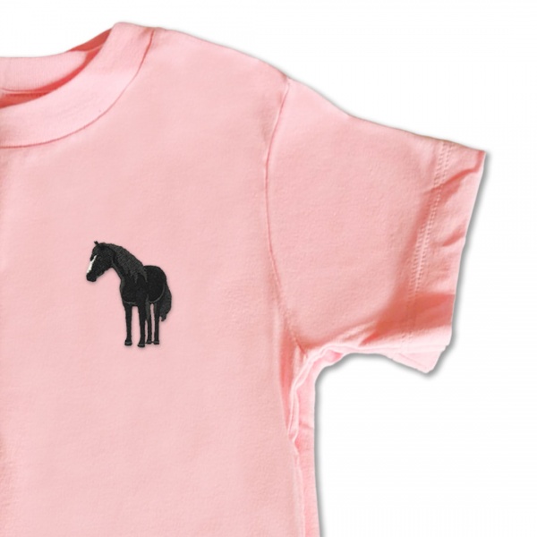 Organic Kids Standing Horse T Shirt - Black Embroidery
