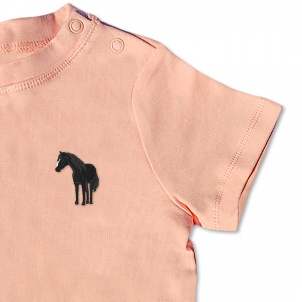 Organic Baby Standing Horse T Shirt - Black Embroidery