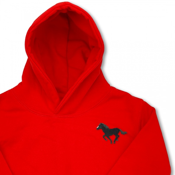 Organic Kids Running Horse Hoodie - Black Embroidery