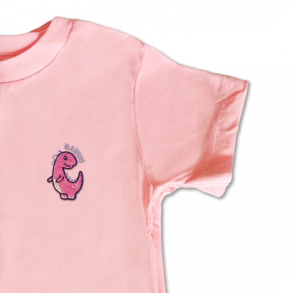 Organic Kids Dinosaur T Shirt - Bright Pink Embroidery