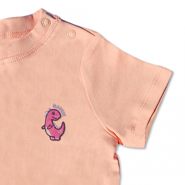 Baby Girls Dinosaur T-Shirt - Pink Embroidery