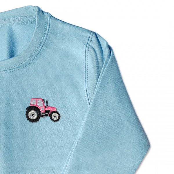 Girls Tractor Jumper - Pink Embroidery