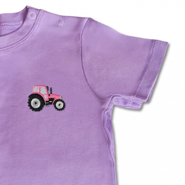 Baby Girls Tractor T Shirt - Pink Embroidery