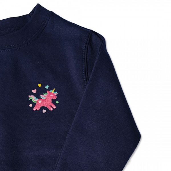 Girls Unicorn Jumper - Bright Pink Embroidery