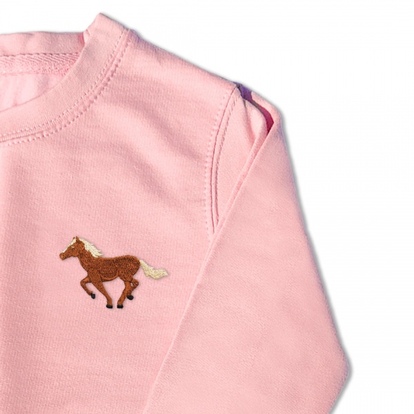 Kids Running Horse Jumper - Brown Embroidery