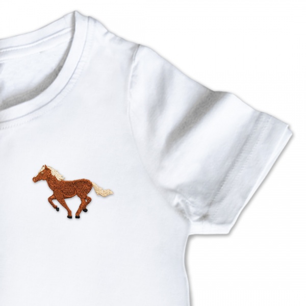Organic Kids Running Horse T Shirt - Brown Embroidery