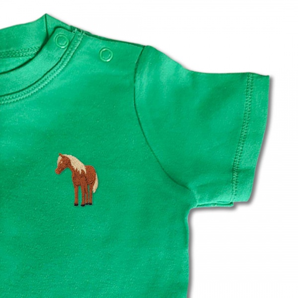 Organic Baby Standing Horse T Shirt - Brown Embroidery