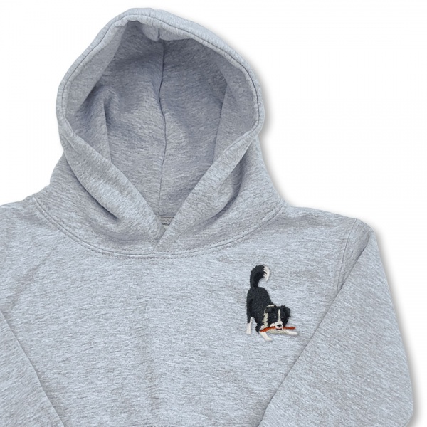 Organic Kids Playful Collie Dog Hoodie - Black Embroidery