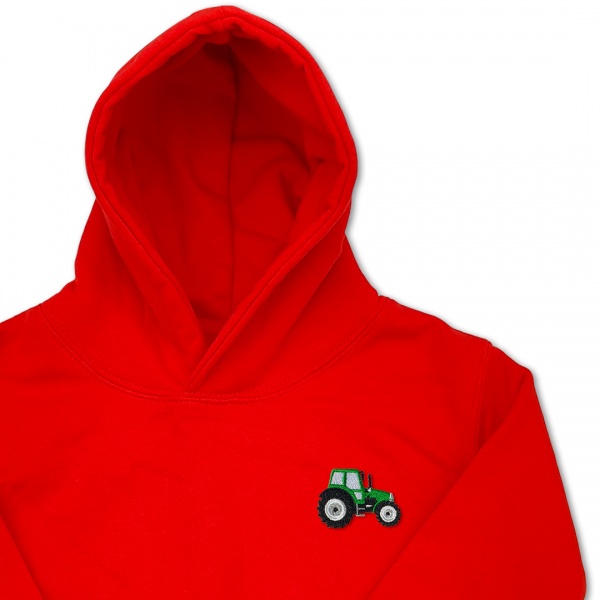 Organic Kids Tractor Hoodie - Green Embroidery