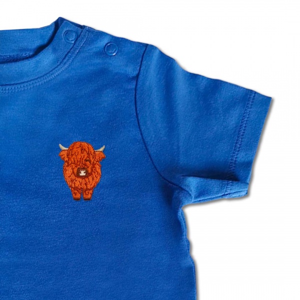Baby Organic Highland Cow T Shirt - Tan Embroidery