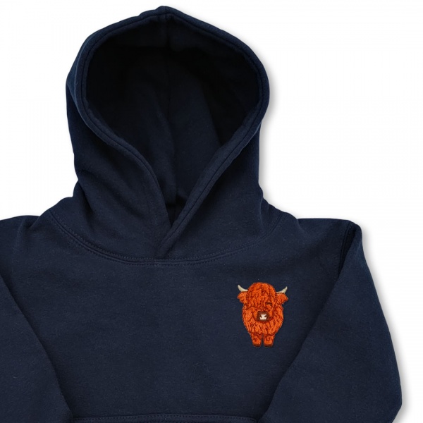 Organic Kids Highland Cow Hoodie - Tan Embroidery