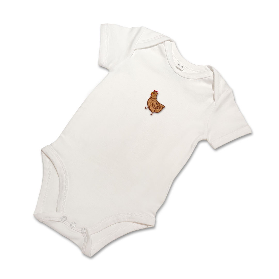 Organic Baby Body Suit - Chicken Embroidery No 3