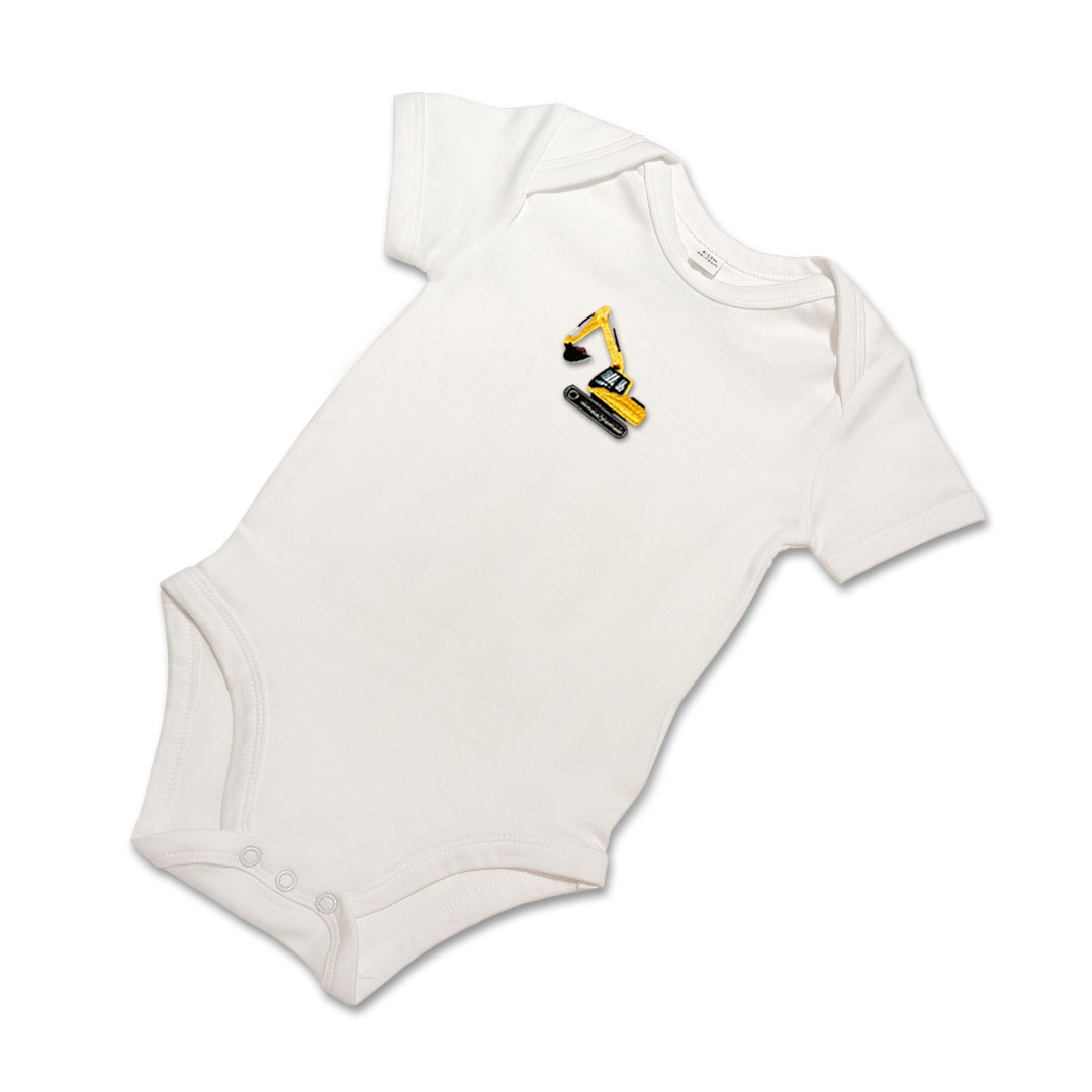 Organic Baby Body Suit - Yellow Digger Embroidery