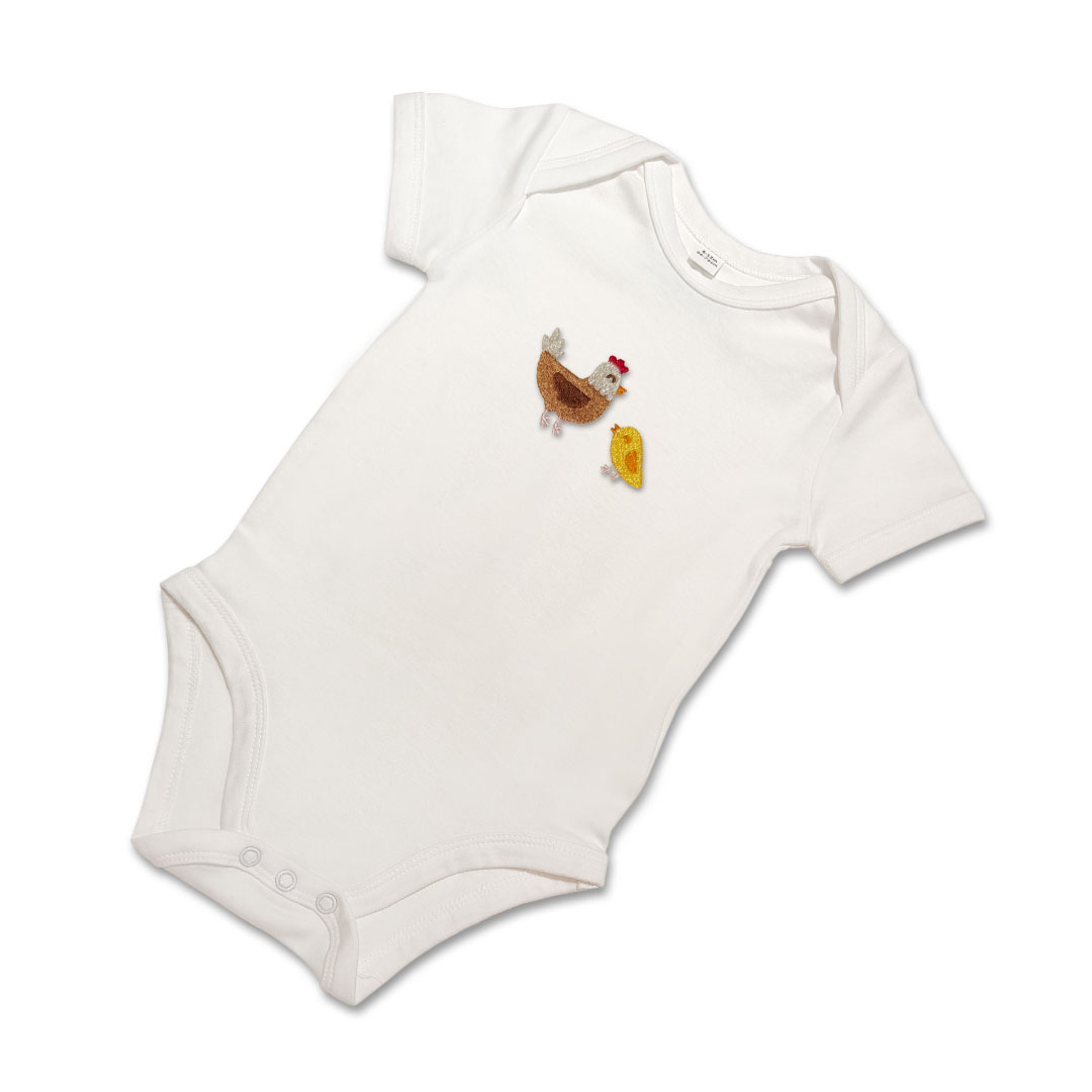 Organic Baby Body Suit - Hen and Chick Embroidery