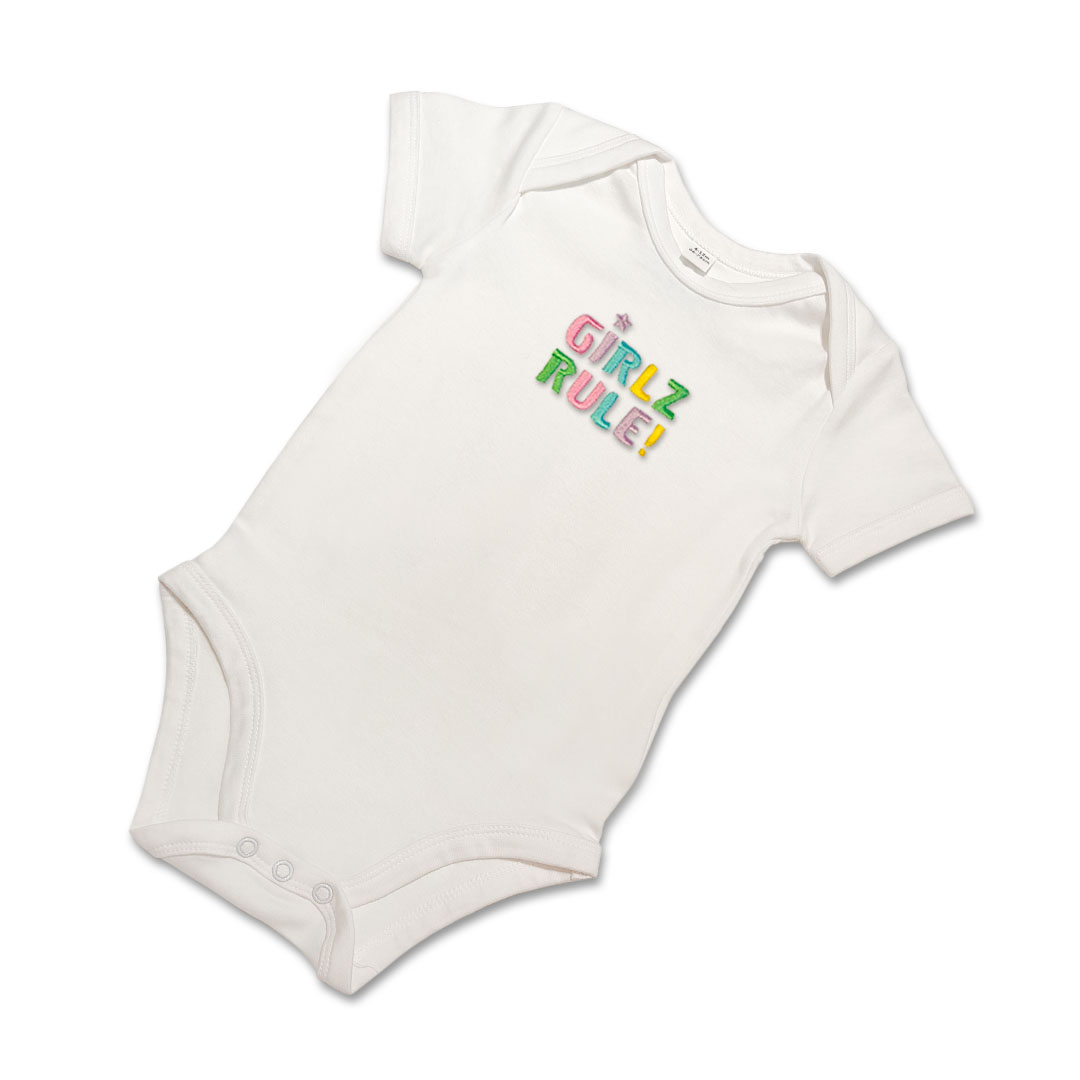 Organic Baby Body Suit - Girlz Rule Embroidery