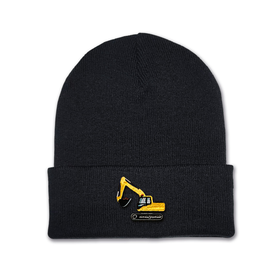 Kids Digger Beanie Hat - Yellow Embroidery