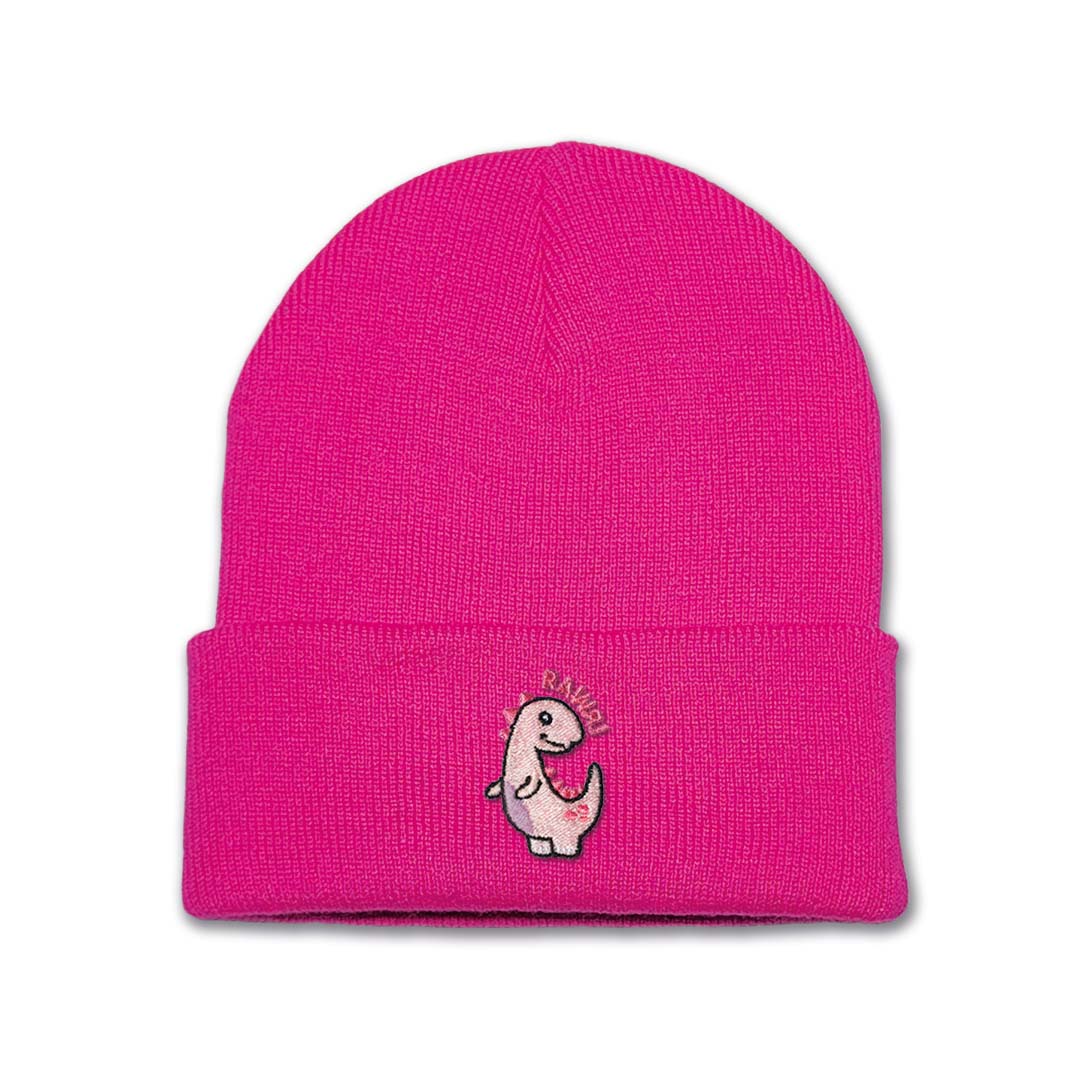 Kids Dinosaur Beanie Hat - Pale Pink Embroidery