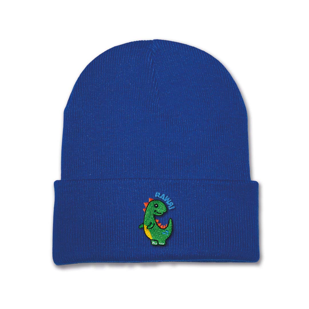 Kids Dinosaur Beanie Hat - Green Embroidery
