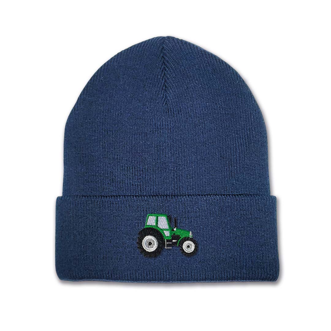 Kids Tractor Beanie Hat - Green Embroidery