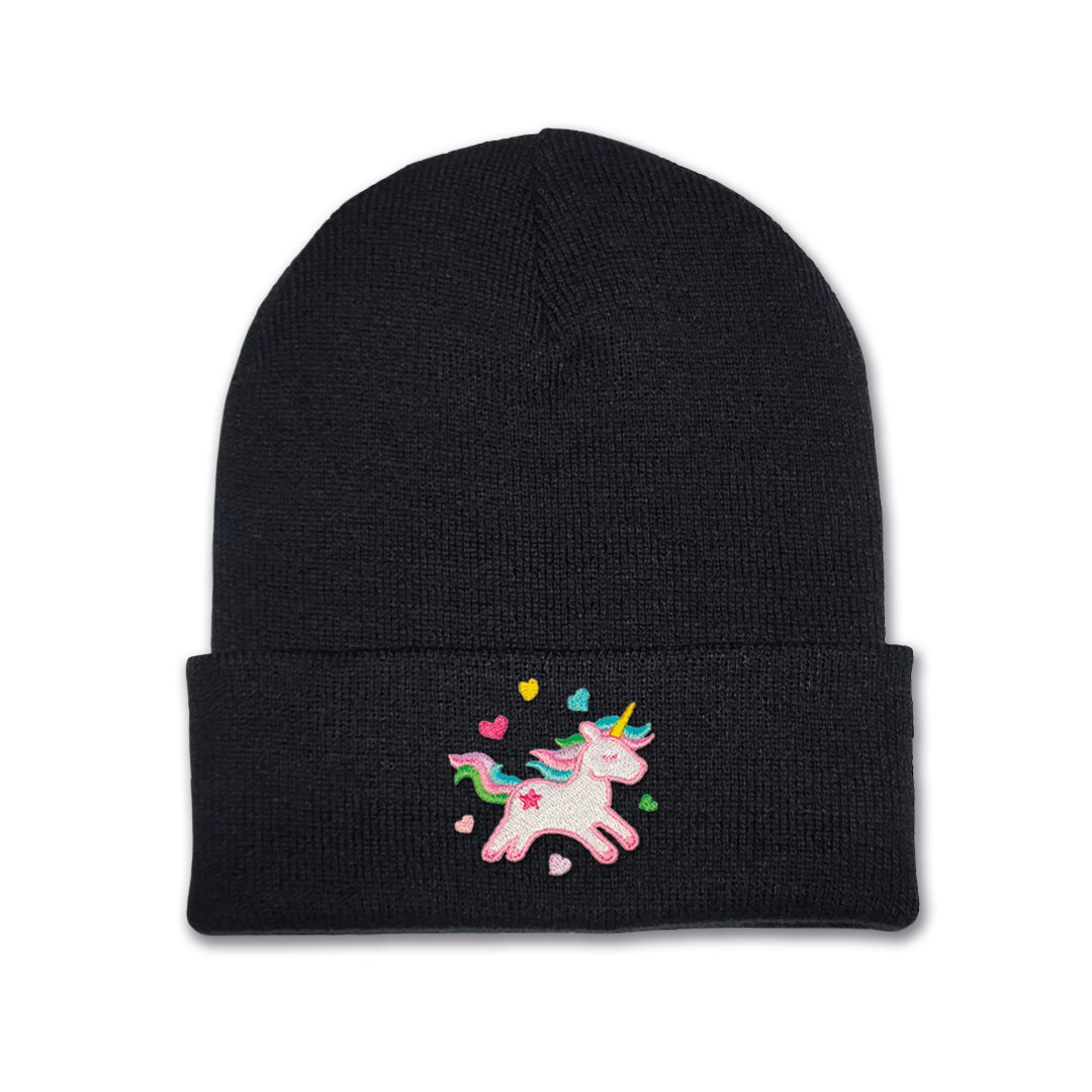 Girls Unicorn Beanie Hat - White Embroidery
