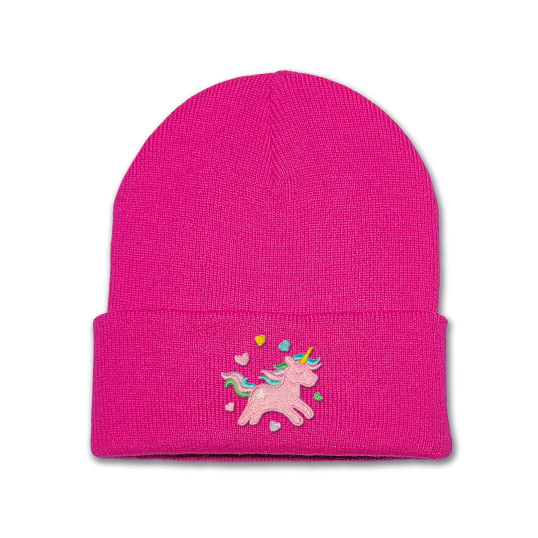 Girls Unicorn Beanie Hat - Pale Pink Embroidery