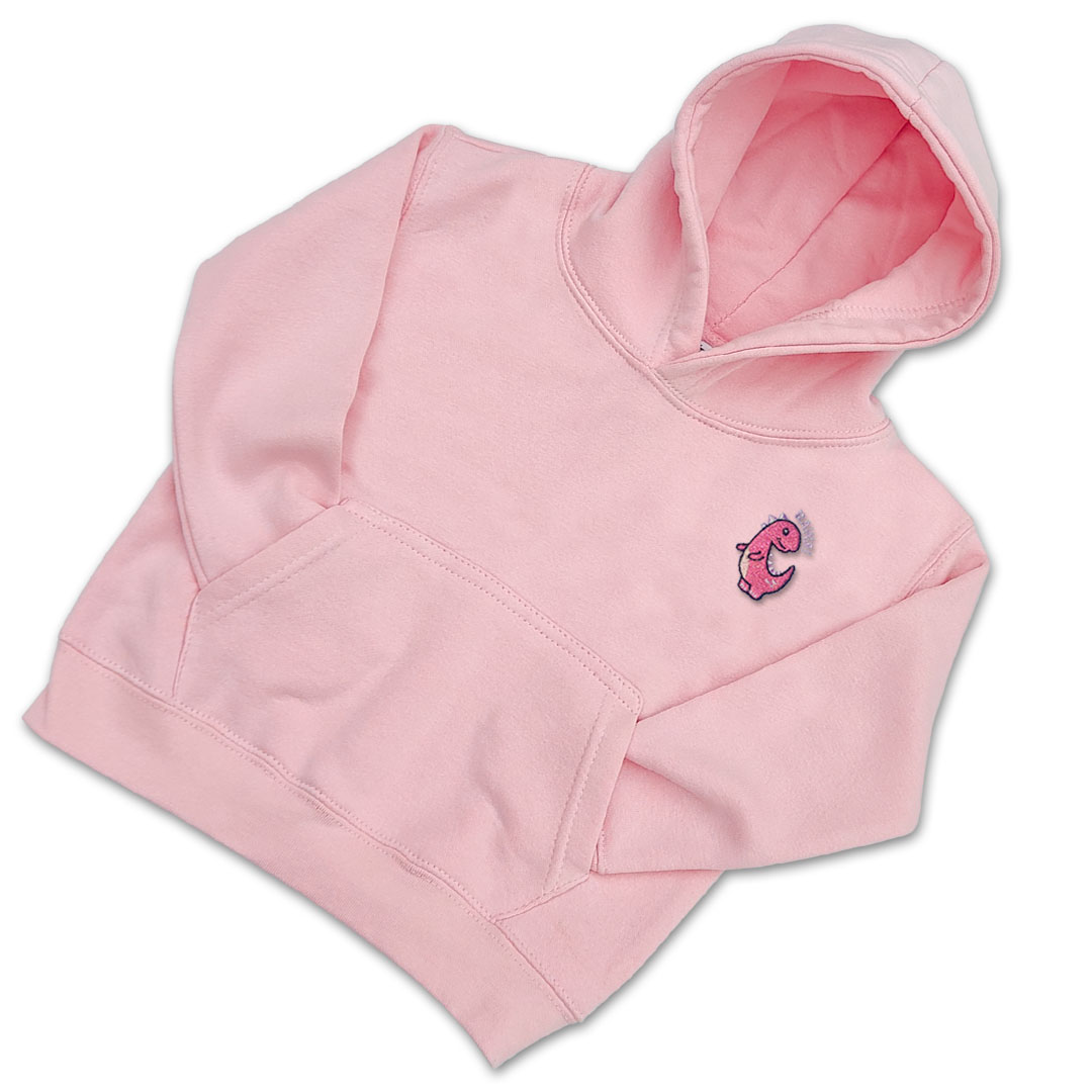 Organic Girls Dinosaur Hoodie - Bright Pink Embroidery