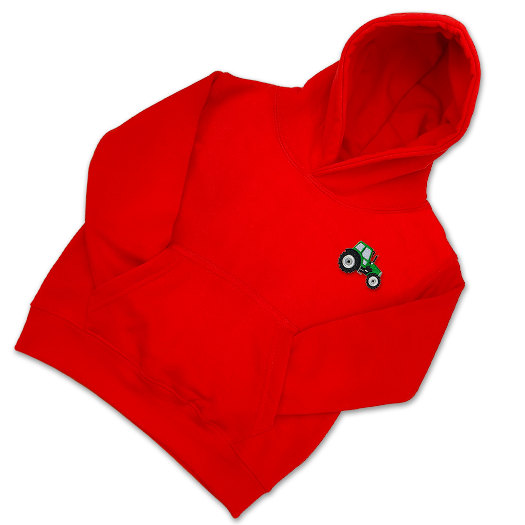 Organic Kids Tractor Hoodie - Green Embroidery