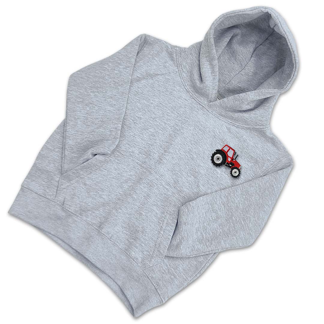 Organic Kids Tractor Hoodie - Red Embroidery
