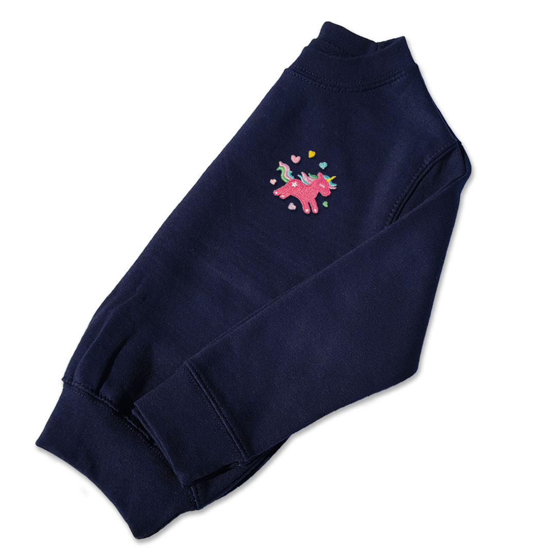 Girls Unicorn Jumper - Bright Pink Embroidery