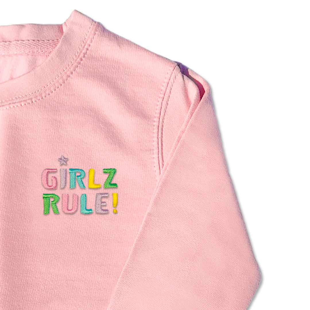 Girls 'Girlz Rule' Jumper - Pastel Embroidered