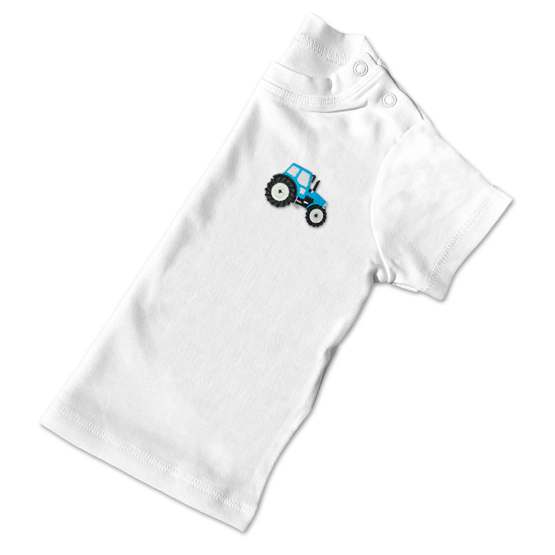 Baby Boys Organic Tractor T Shirt - Blue Embroidery