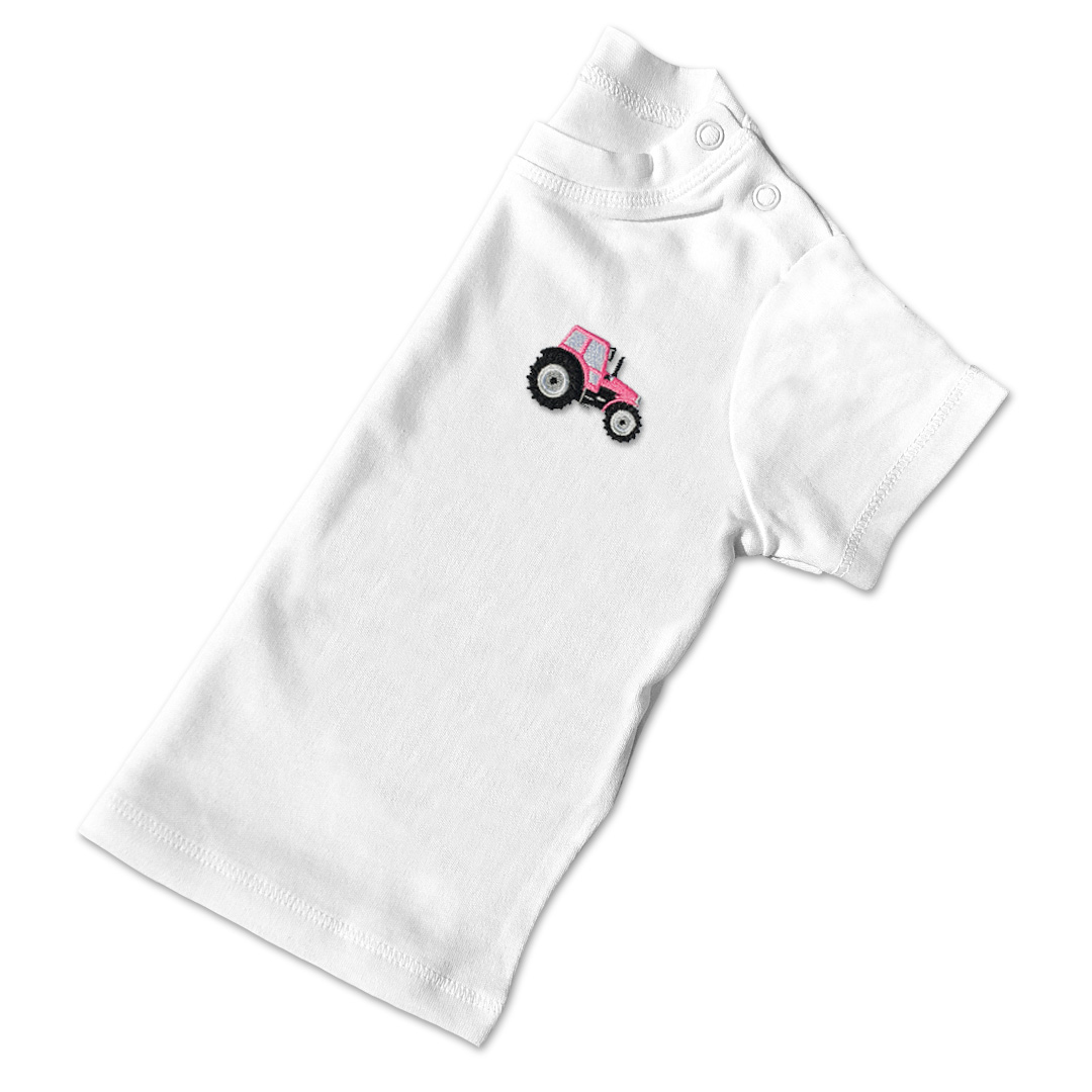 Baby Girls Tractor T Shirt - Pink Embroidery
