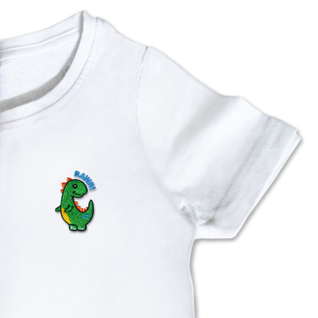 Organic Kids Dinosaur T Shirt - Green Embroidery