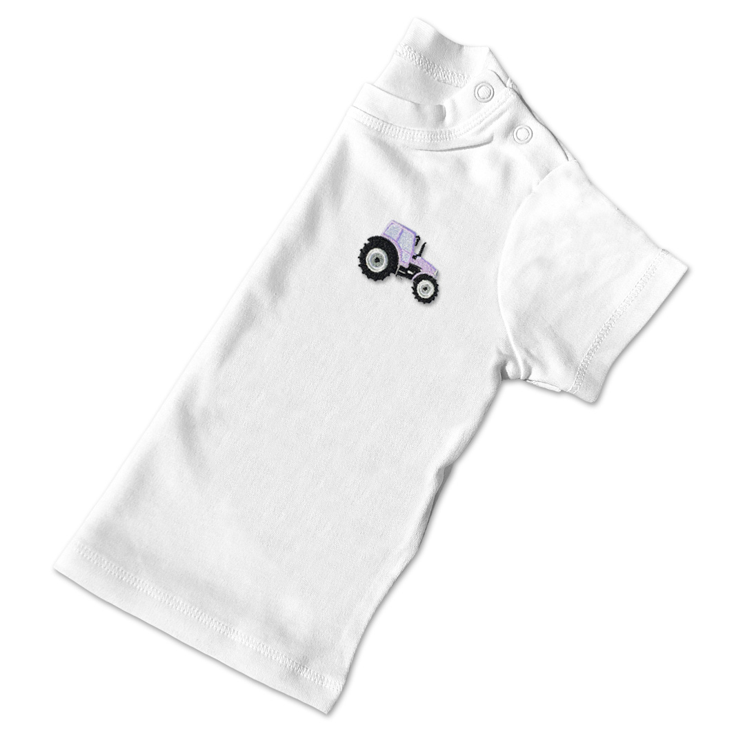 Baby Girls Organic Tractor T Shirt - Lilac Embroidery